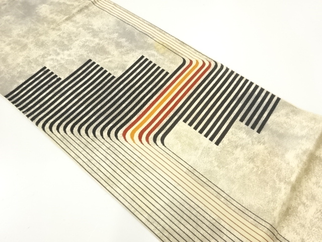 アンティーク　縞に横段模様織出し袋帯（材料）